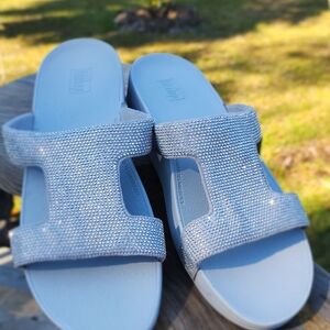 Fitflop Shimmering Silver Slide Sandals, Size 10